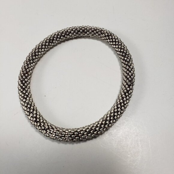 Silver Tone Mesh Coil Bracelet – Textured Metallic Statement Jewelry for Women - Picture 6 of 6